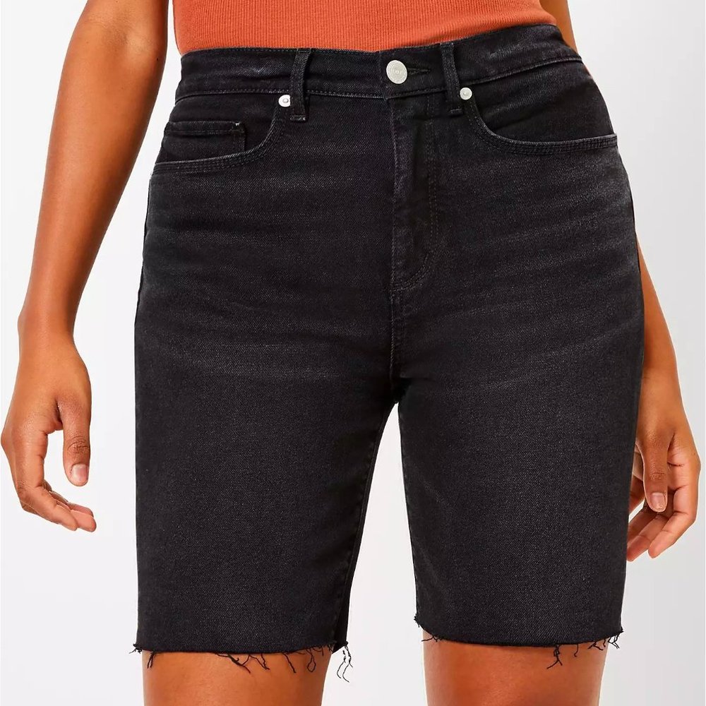 NWT LOFT Curvy Fresh Cut Denim Bike Shorts In Black